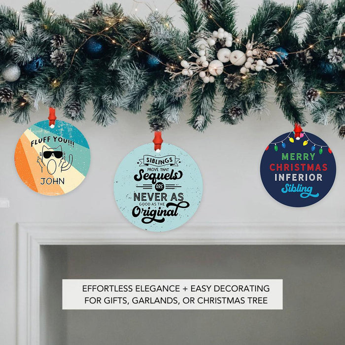 Custom Sibling Christmas Ornaments 20XX, Metal Funny Big Brother & Sister Gift-Set of 1-Andaz Press-Fluff You!-