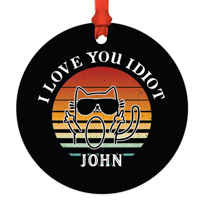 Custom Sibling Christmas Ornaments 20XX, Metal Funny Big Brother & Sister Gift-Set of 1-Andaz Press-I Love You Idiot-