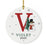 Custom Snowman Round Porcelain Christmas Ornament, Monogram Letter with Custom Name, Set of 1-Set of 1-Andaz Press-Monogram V-