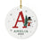 Custom Snowman Round Porcelain Christmas Ornament, Monogram Letter with Custom Name, Set of 1-Set of 1-Andaz Press-Monogram A-