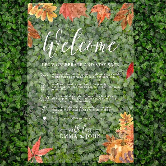 Custom Social Distance Clear Acrylic Wedding Party Signs, White Text, 16 x 24 Inches-Set of 1-Andaz Press-Welcome Autumn-