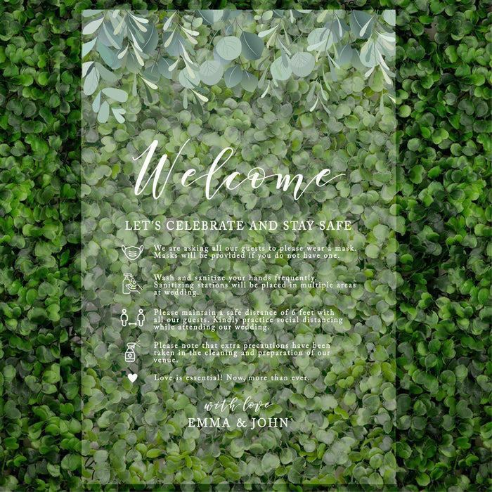 Custom Social Distance Clear Acrylic Wedding Party Signs, White Text, 16 x 24 Inches-Set of 1-Andaz Press-Welcome Autumn-