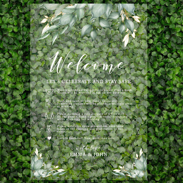 Custom Social Distance Clear Acrylic Wedding Party Signs, White Text, 16 x 24 Inches-Set of 1-Andaz Press-Welcome Autumn-