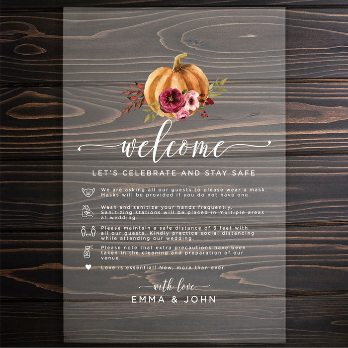 Custom Social Distance Clear Acrylic Wedding Party Signs, White Text, 16 x 24 Inches-Set of 1-Andaz Press-Welcome Text-