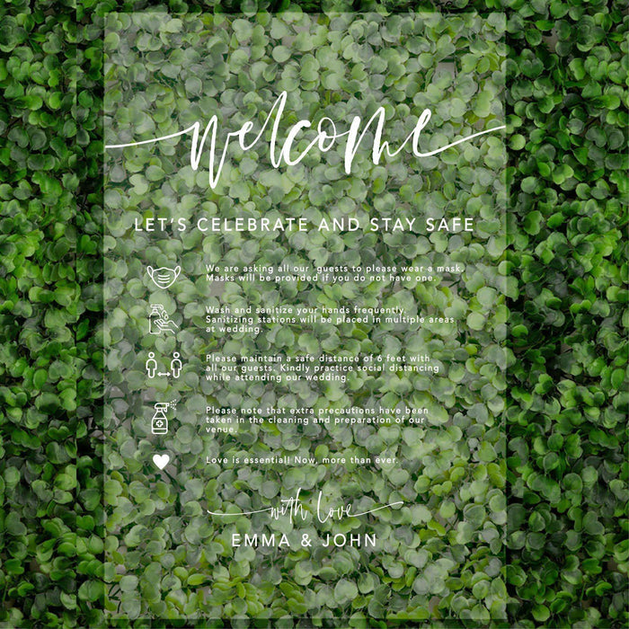 Custom Social Distance Clear Acrylic Wedding Party Signs, White Text, 16 x 24 Inches-Set of 1-Andaz Press-Welcome Autumn-