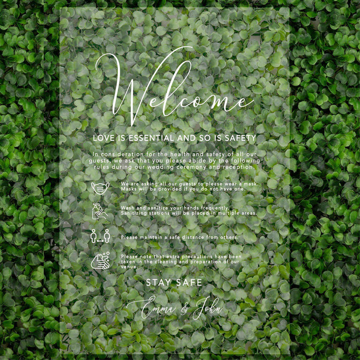 Custom Social Distance Clear Acrylic Wedding Party Signs, White Text, 16 x 24 Inches-Set of 1-Andaz Press-Welcome Autumn-