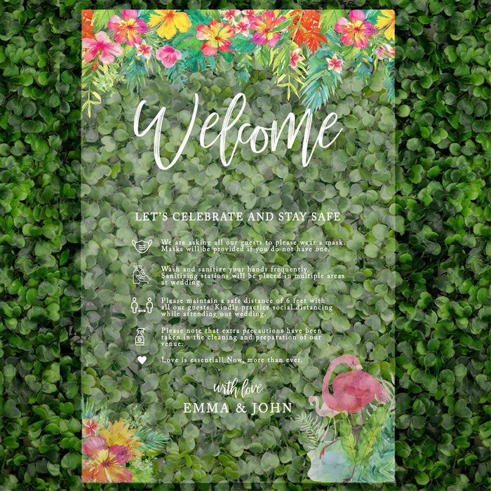 Custom Social Distance Clear Acrylic Wedding Party Signs, White Text, 16 x 24 Inches-Set of 1-Andaz Press-Welcome Florals-