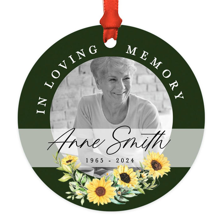 Custom Sunflower Metal Ornament for Christmas Tree, In Loving Memory Photo, Ideal Gift-Set of 1-Andaz Press-Custom Photo Sunflowers Design-