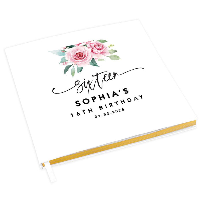 Custom Sweet 16 Guestbook with Gold Accents, Hard Cover Photo Album, Set of 1-Set of 1-Andaz Press-Blush Pink-