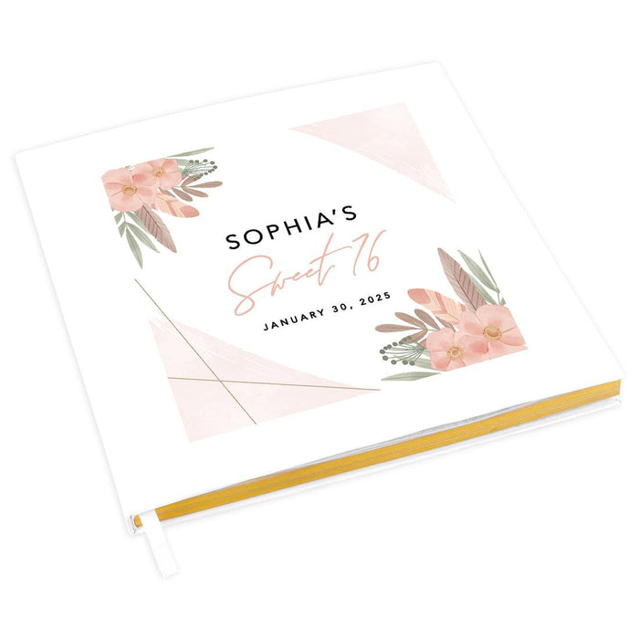 Custom Sweet 16 Guestbook with Gold Accents, Hard Cover Photo Album, Set of 1-Set of 1-Andaz Press-Blush Pink-