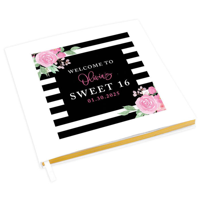 Custom Sweet 16 Guestbook with Gold Accents, Hard Cover Photo Album, Set of 1-Set of 1-Andaz Press-Blush Pink-