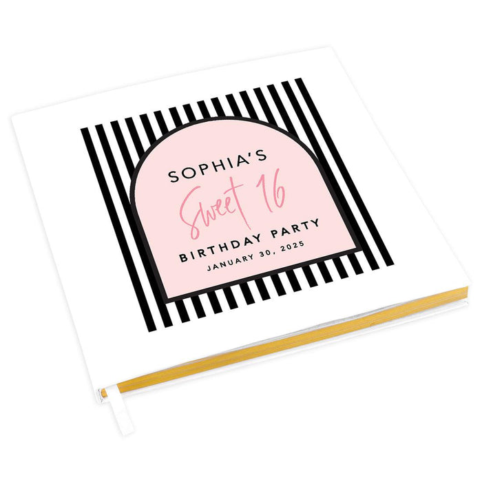 Custom Sweet 16 Guestbook with Gold Accents, Hard Cover Photo Album, Set of 1-Set of 1-Andaz Press-Blush Pink-