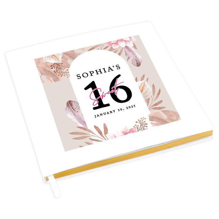 Custom Sweet 16 Guestbook with Gold Accents, Hard Cover Photo Album, Set of 1-Set of 1-Andaz Press-Blush Pink-