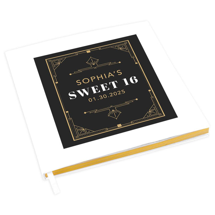 Custom Sweet 16 Guestbook with Gold Accents, Hard Cover Photo Album, Set of 1-Set of 1-Andaz Press-Art Deco Great Gatsby-
