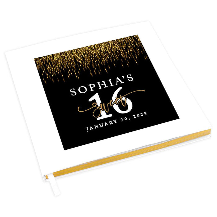 Custom Sweet 16 Guestbook with Gold Accents, Hard Cover Photo Album, Set of 1-Set of 1-Andaz Press-Black & Gold Confetti-