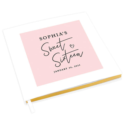 Custom Sweet 16 Guestbook with Gold Accents, Hard Cover Photo Album, Set of 1-Set of 1-Andaz Press-Blush Pink-