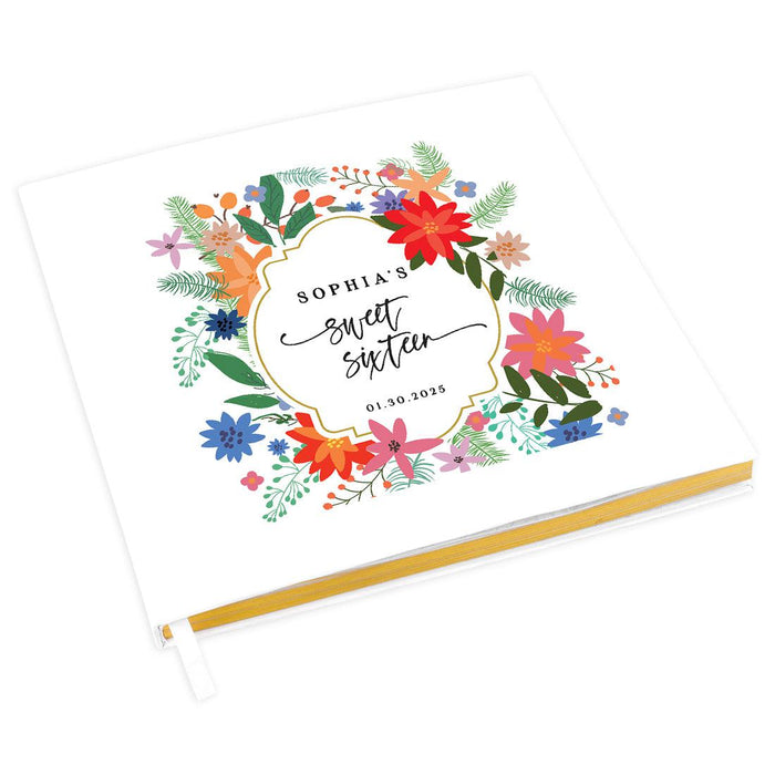 Custom Sweet 16 Guestbook with Gold Accents, Hard Cover Photo Album, Set of 1-Set of 1-Andaz Press-Colorful Florals-