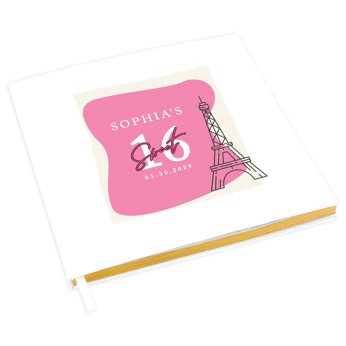 Custom Sweet 16 Guestbook with Gold Accents, Hard Cover Photo Album, Set of 1-Set of 1-Andaz Press-Paris Eiffel Tower-
