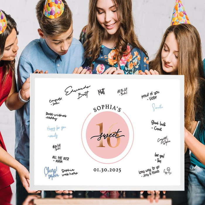 Custom Sweet 16 Signature Frame Guest Book Alternative, Set of 1-Set of 1-Andaz Press-Rose Gold-
