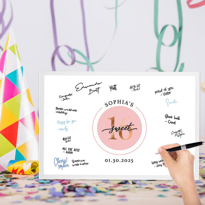 Custom Sweet 16 Signature Frame Guest Book Alternative, Set of 1-Set of 1-Andaz Press-Rose Gold-