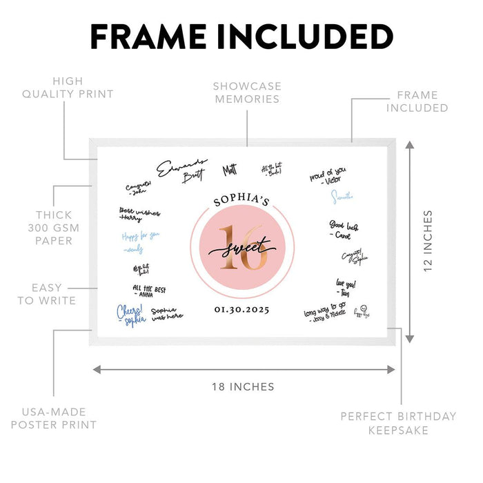 Custom Sweet 16 Signature Frame Guest Book Alternative, Set of 1-Set of 1-Andaz Press-Rose Gold-