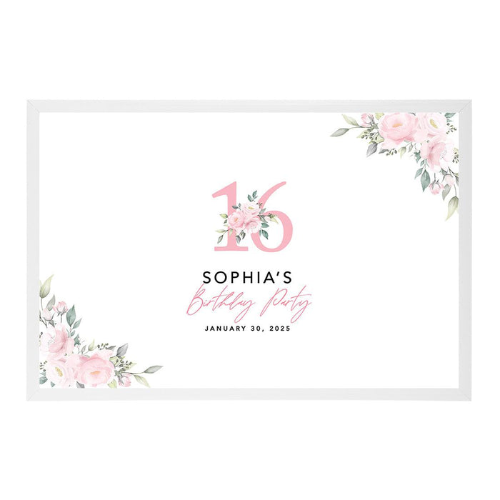 Custom Sweet 16 Signature Frame Guest Book Alternative, Set of 1-Set of 1-Andaz Press-Blush Pink Florals-