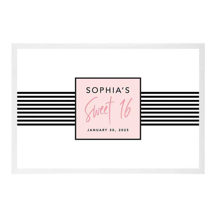 Custom Sweet 16 Signature Frame Guest Book Alternative, Set of 1-Set of 1-Andaz Press-Striped Parisian Theme-