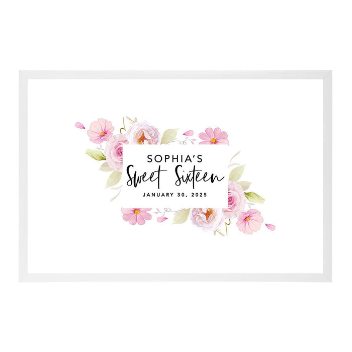 Custom Sweet 16 Signature Frame Guest Book Alternative, Set of 1-Set of 1-Andaz Press-Watercolor Pink Florals-
