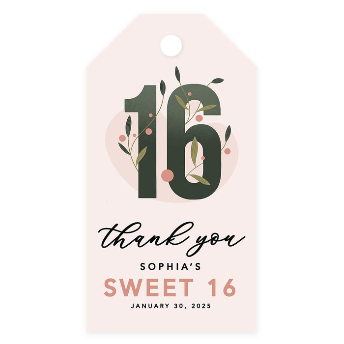Custom Sweet 16 Thank You Favor Tags with String, Set of 60-Set of 60-Andaz Press-Abstract-