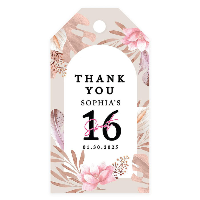 Custom Sweet 16 Thank You Favor Tags with String, Set of 60-Set of 60-Andaz Press-Boho Florals-