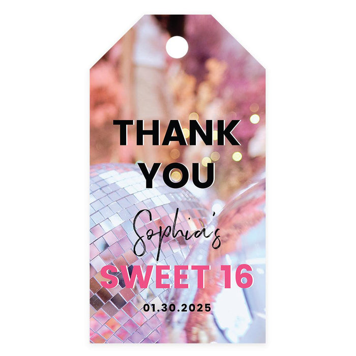 Custom Sweet 16 Thank You Favor Tags with String, Set of 60-Set of 60-Andaz Press-Disco-