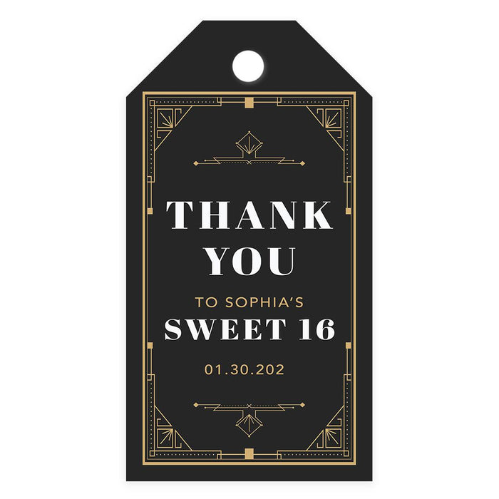 Custom Sweet 16 Thank You Favor Tags with String, Set of 60-Set of 60-Andaz Press-Great Gatsby Roaring 20s-