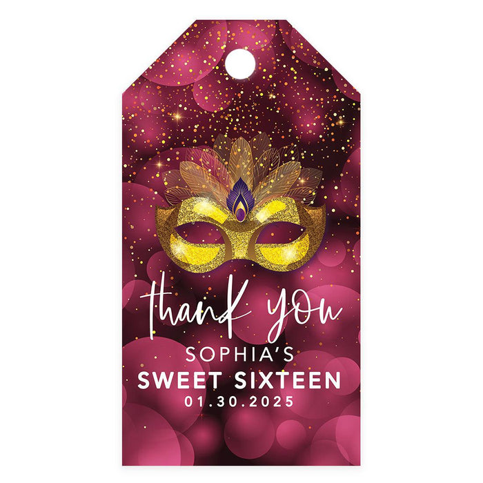 Custom Sweet 16 Thank You Favor Tags with String, Set of 60-Set of 60-Andaz Press-Masquerade-