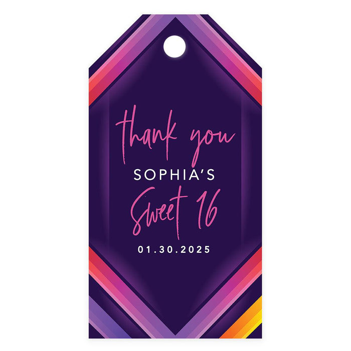 Custom Sweet 16 Thank You Favor Tags with String, Set of 60-Set of 60-Andaz Press-Neon-