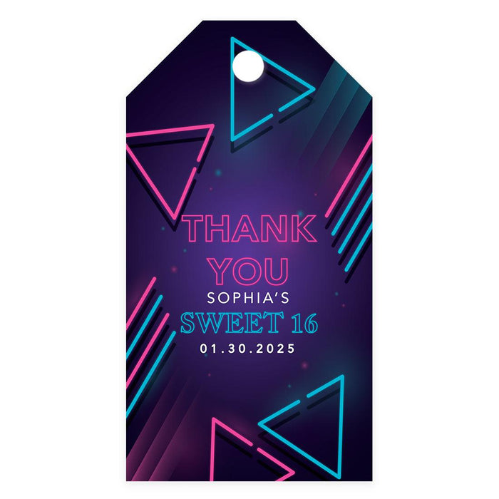Custom Sweet 16 Thank You Favor Tags with String, Set of 60-Set of 60-Andaz Press-Neon Lights-