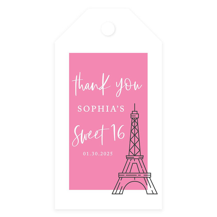 Custom Sweet 16 Thank You Favor Tags with String, Set of 60-Set of 60-Andaz Press-Paris Eiffel Tower-
