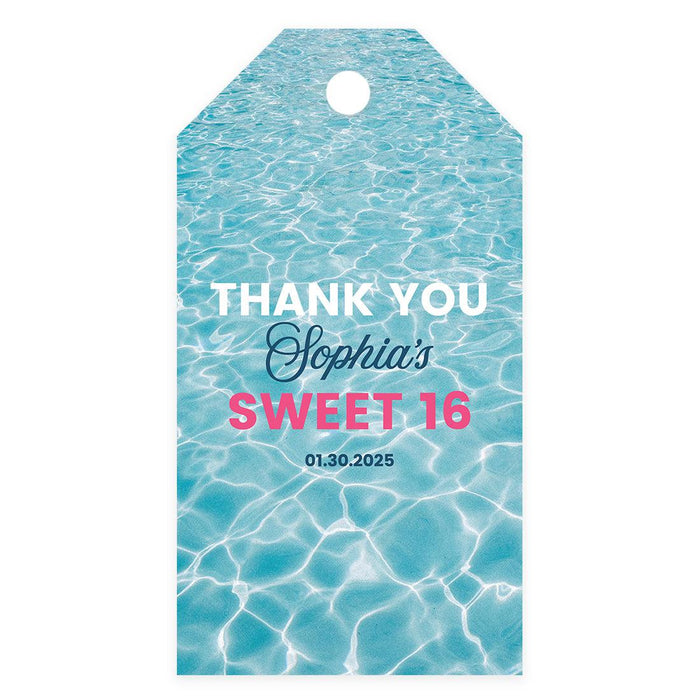 Custom Sweet 16 Thank You Favor Tags with String, Set of 60-Set of 60-Andaz Press-Pool Party-