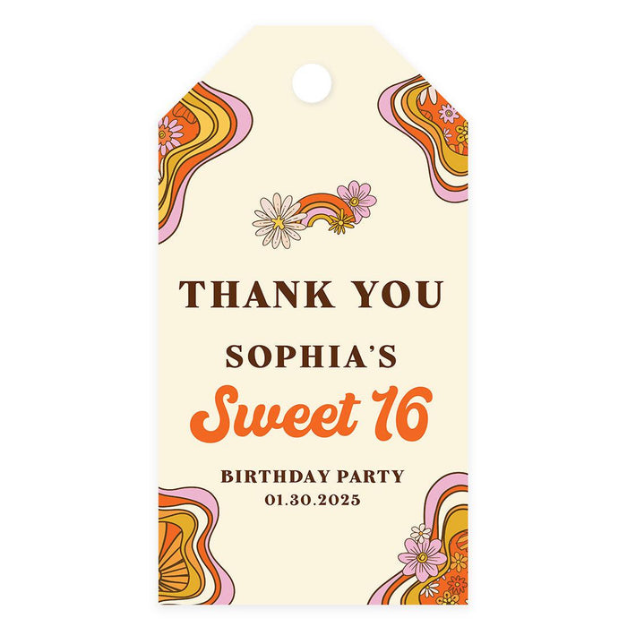Custom Sweet 16 Thank You Favor Tags with String, Set of 60-Set of 60-Andaz Press-Retro, 70s, Groovy-