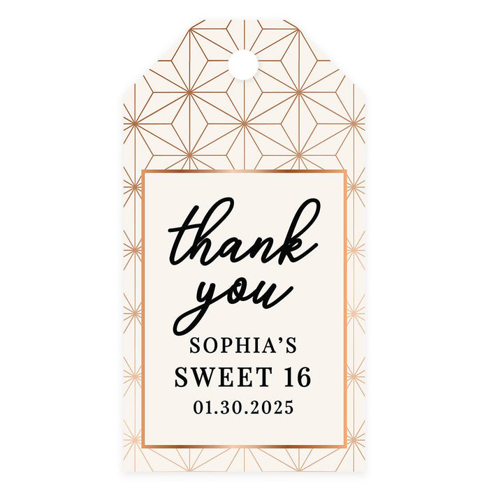 Custom Sweet 16 Thank You Favor Tags with String, Set of 60-Set of 60-Andaz Press-Rose Gold Modern Geometric-