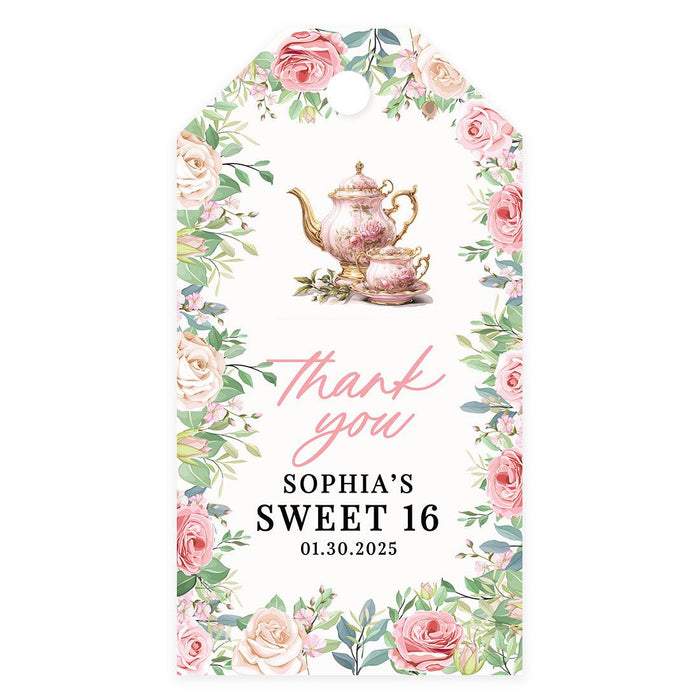 Custom Sweet 16 Thank You Favor Tags with String, Set of 60-Set of 60-Andaz Press-Tea Party-