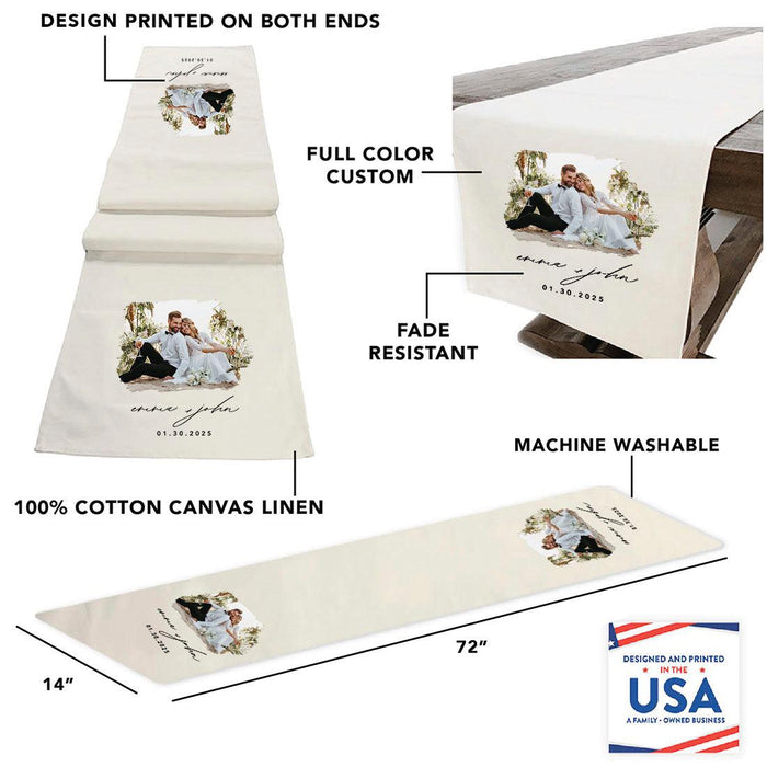 Custom Table Runner with Photo Text – Linen, Full Color for Wedding, Birthday, Baby Shower Bulk Pack-Andaz Press-Fully Custom Table Runner-Set of 1-