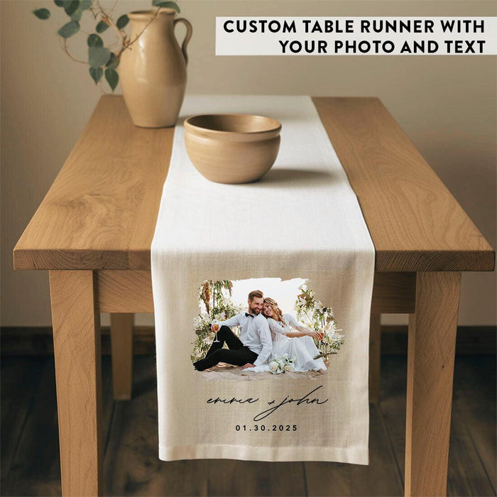 Custom Table Runner with Photo Text – Linen, Full Color for Wedding, Birthday, Baby Shower Bulk Pack-Andaz Press-Fully Custom Table Runner-Set of 1-
