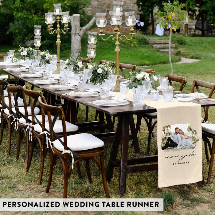 Custom Table Runner with Photo Text – Linen, Full Color for Wedding, Birthday, Baby Shower Bulk Pack-Andaz Press-Fully Custom Table Runner-Set of 1-
