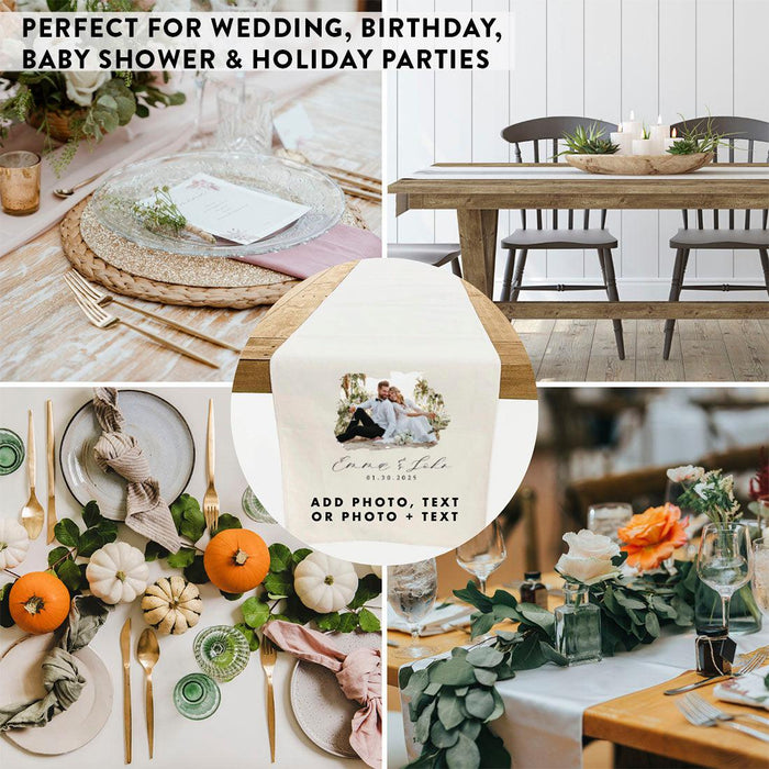 Custom Table Runner with Photo Text – Linen, Full Color for Wedding, Birthday, Baby Shower Bulk Pack-Andaz Press-Fully Custom Table Runner-Set of 1-