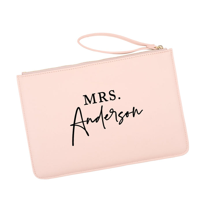 Custom Vegan Leather Wristlet Clutch Purse Pouch Bag for Bride-Set of 1-Andaz Press-Custom Mrs.-