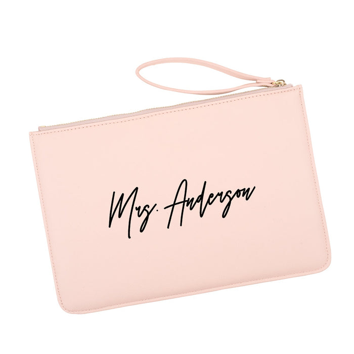 Custom Vegan Leather Wristlet Clutch Purse Pouch Bag for Bride-Set of 1-Andaz Press-Custom Mrs.-