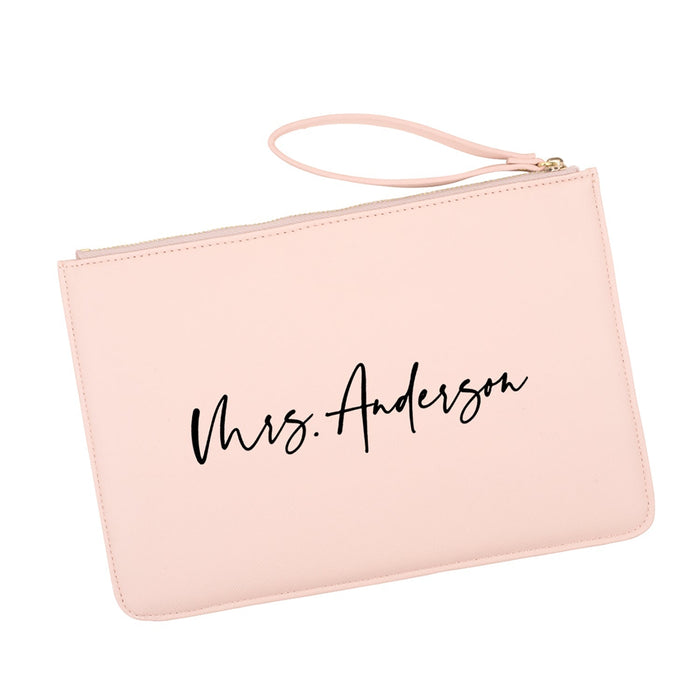 Custom Vegan Leather Wristlet Clutch Purse Pouch Bag for Bride-Set of 1-Andaz Press-Custom Mrs.-