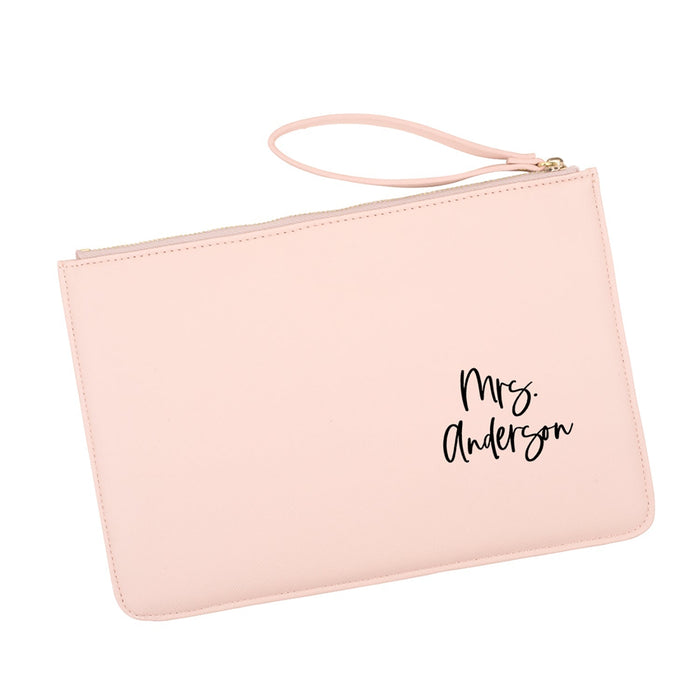 Custom Vegan Leather Wristlet Clutch Purse Pouch Bag for Bride-Set of 1-Andaz Press-Minimal Mrs.-