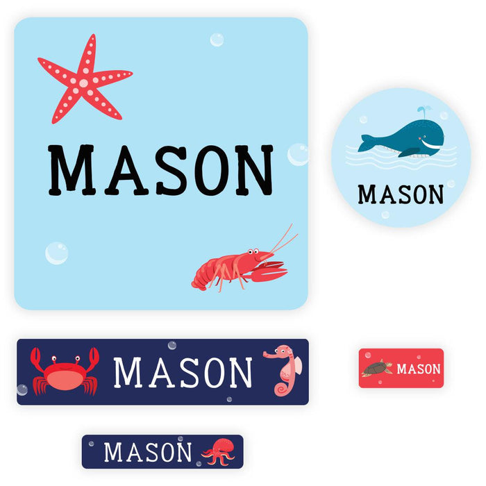 Custom Waterproof School Name Labels, Back to School Supplies, Set of 120-Set of 120-Andaz Press-Under the Sea-