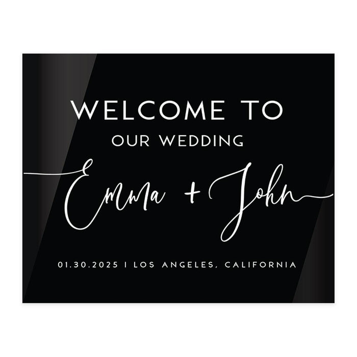 Custom Wedding Welcome Sign, Elegant Black Acrylic Design for Reception and Ceremony, 16'' x 20''-Set of 1-Andaz Press-Modern-